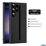 ScHitec Samsung Galaxy S24 Ultra Uyumlu Premium  Case Parmak Askılı Telefon Kılıfı Siyah