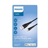 Philips Apple MFI Lisanslı İphone 13 Pro Max UsbA to Lightning 1.2Metre Hızlı Data ve Şarj Kablosu Siyah