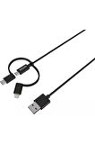 Philips MFI Apple Lisanslı İphone 8 Plus 3in1 Micro Usb-Lightining-Type-C Hızlı Şarj ve Data Kablosu 2m Siyah DLC3106T