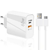 ScHitec 65W UsbA PD33W Quick Charger 3.0 UsbA to Type-C 3m Kablolu Hızlı Şarj Aleti Set