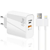 ScHitec 65W UsbA PD33W Quick Charger 3.0 UsbA to Lightning 3m Kablolu Hızlı Şarj Aleti Set