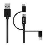 Philips MFI Apple Lisanslı İphone 15 Plus 3in1 Micro Usb-Lightining-Type-C Hızlı Şarj ve Data Kablosu 2m Siyah DLC3106T