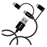 Philips MFI Apple Lisanslı İphone 15 Plus 3in1 Micro Usb-Lightining-Type-C Hızlı Şarj ve Data Kablosu 2m Siyah DLC3106T