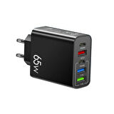 ScHitec 65W 2 Type-C + 3 UsbA Toplam 5 Çıkışlı Philips 3in1 Micro Usb-Lightining-Type-C Kablolu Şarj Aleti Siyah SR103