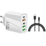 ScHitec 120W 3 Type-C + 2 UsbA Toplam 5 Çıkışlı Tecno TCD-M11 USB-A to Micro 2A Kablolu Şarj Aleti Beyaz SR104