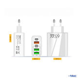 ScHitec 120W 3 Type-C + 2 UsbA Toplam 5 Çıkışlı Tecno 3in1 Lightning, Type-C, Micro Kablolu Şarj Aleti Beyaz SR104