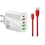 ScHitec 120W 3 Type-C + 2 UsbA Toplam 5 Çıkışlı Philips 5A 100W UsbA to Type-C Kablolu Şarj Aleti Beyaz SR104