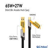 ScHitec 4in1 65W/PD27W UsbA to Lightining-Type-C/Type-C to Lightining-Type-C Turbo Şarj ve Data Kablosu