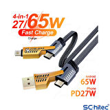 ScHitec 4in1 65W/PD27W UsbA to Lightining-Type-C/Type-C to Lightining-Type-C Turbo Şarj ve Data Kablosu
