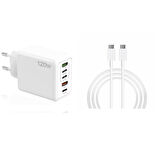 ScHitec 120W 3 Type-C + 2 UsbA Toplam 5 Çıkışlı Ev Tipi Şarj Aleti Set 3A 45W Type-C to Type-C 1Metre Süper Hızlı Data ve Şarj Kablosu SR30