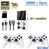 ScHitec 3.5 Inç Mini HDMI Çıkışlı Taşınabilir Retro Oyun Konsolu 20000+ Oyunlu El Atari 64Gb Beyaz 