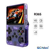 ScHitec 3.5 Inç OTG Çıkışlı Taşınabilir Retro Oyun Konsolu 15000+ Oyunlu El Atari Şeffaf Mor R36S