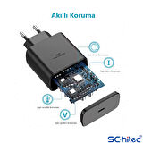 ScHitec 25W Hızlı Şarj Aleti Type-C Çıkışlı Type-C to Type-C Kablolu Şarj Cihazı Siyah SR64