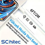 ScHitec 6A 100W Type-C to Lightning Hızlı Data ve Şarj Kablosu 2 Metre Beyaz SX21