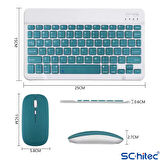 ScHitec Kablosuz Klavye ve Mouse Set Type-C Şarjlı Bluetooth 2.4G Bağlantlılı Açık Yeşil