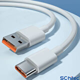ScHitec 6A 120W UsbA to Type-C Hızlı Data ve Turbo Fast Şarj Kablosu Beyaz K292