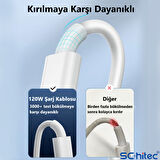 ScHitec 6A 120W UsbA to Type-C Hızlı Data ve Turbo Fast Şarj Kablosu Beyaz K292