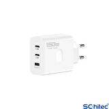 ScHitec 160W 2xType-C + UsbA Quick Charger 5.0 Teknolojili Ev Tipi 3 Çıkışlı 6A 120W UsbA to Type-C Kablolu Şarj Aleti
