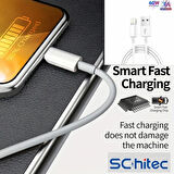 ScHitec 3A 60W UsbA to Lightning Hızlı Data ve Şarj Kablosu 1 Metre Beyaz WDF01