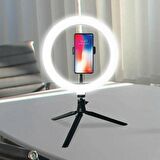 BUFFER® 10inç 26cm Youtube Instagram Tiktok Selfie Stüdyo Video Fotoğraf Ring Light Tripod Led Halka Işık