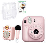 Fujifilm Instax Mini 12 Pembe Fotoğraf Makinesi 10'lu Film Şeffaf Kılıf ve Divoom Fairy OK Pembe Kar