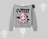 Kayık Yaka Sweatshirt Cute Anime Gamer Girl Baskılı