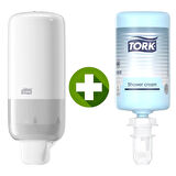 1 Ad. Tork Sabun Dispenseri Beyaz 561500 + 1 Litre Tork El, Saç ve Vücut Banyo Duş Kremi Hediyeli