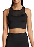 Casall O Yaka  Düz Siyah Kadın Atlet 22102-901 Stripe Mesh Crop To