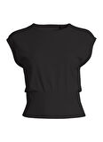 Casall Bisiklet Yaka Düz Siyah Kadın T-Shirt 23101-901 Seamless Graphical Rib Te
