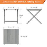 Interbuild Sydney Masif Ahşap Katlanır Bahçe Masası, 75x75x73 cm, DUSK GREY