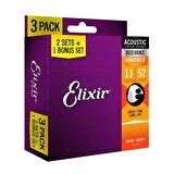 Elixir 11-52 Nanoweb Bronze Ekonomik 3'lü Set Akustik Gitar Teli (16538)