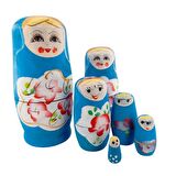 Ahşap Matruşka Bebek 6 lı Set Mavi