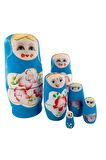 Ahşap Matruşka Bebek 6 lı Set Mavi