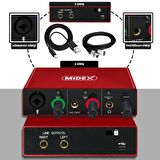 Midex GLX-500 PRO 2 Giriş 2 Çıkış USB Stüdyo Ses Kartı (XLR Kablo Hediye)