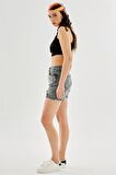 Kadın Mom Yıpratmalı Kot Şort Antrasit