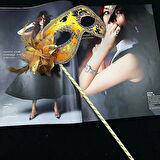 Lüks Taşlı Saplı Maskeli Balo Maskesi Altın Renk 35 Cm