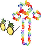 Renkli Ananas Gözlük, Taç, Kolye Ve Bileklik Seti