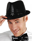 Siyah Payetli Fötr Şapka Yetişkin Boy