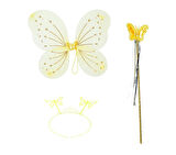 Sarı Kelebek Erkek Genç -kız Seti – 50 Cm Kelebek Kanadı, Taç Ve Asa
