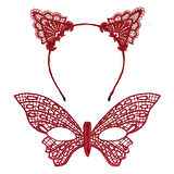 Gösterişli Kırmızı Dantel Maske Ve Taç Seti 7 No – Masquerade Ve Davetler İçin