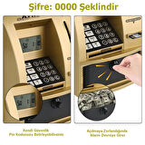 TechTic LCD Ekran ATM Şifreli Kumbara Kağıt Demir Para Girişli Kartlı Sesli Yönlendirme Takvim Saat