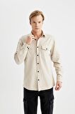 DeFacto Regular Fit Polo Yaka Basic Düz Pamuklu Uzun Kollu Gömlek B2654AX24SPBG786