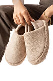 Kadın Lastikli Kaymaz Taban Peluş Havlu Kumaş Ev Ayakkabısı Panduf BEJ