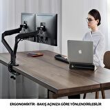 NPO STD7080G 10"-27" Alüminyum Amortisörlü VESA Monitör Tutucu Çift Kol Koyu Gri    	