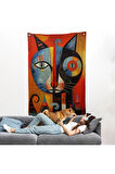 Pablo Picasso Tarzı - Soyut Renkli Kedi Duvar Örtüsü-7371