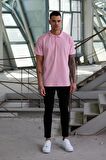 Erkek Pembe Polo Yaka Düz Regular Tarz Günlük Şık T-Shirt