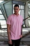 Erkek Pembe Polo Yaka Düz Regular Tarz Günlük Şık T-Shirt