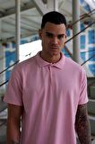 Erkek Pembe Polo Yaka Düz Regular Tarz Günlük Şık T-Shirt