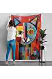 Pablo Picasso Tarzı - Soyut Renkli Kedi Duvar Örtüsü-7372