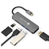 Novoo Type-C to 2*USB-A 3.0 4K HDMI TF SD Kart Okuyucu Dönüştürücü HUB